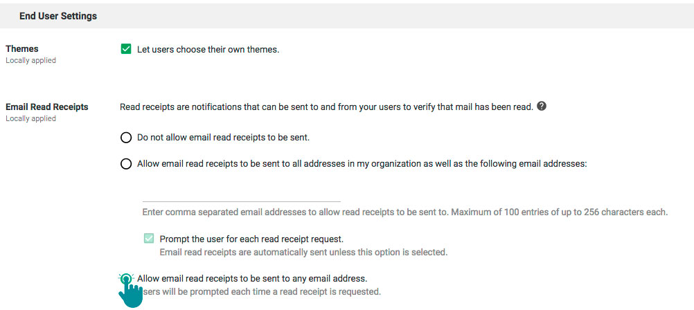 Allow email read receipts to be sent to any email address