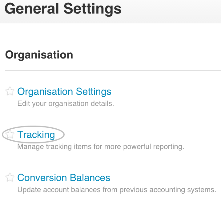 Xero - Organisation - Tracking