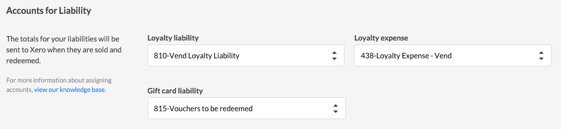 Vend Liability accounts mapping in Xero integration