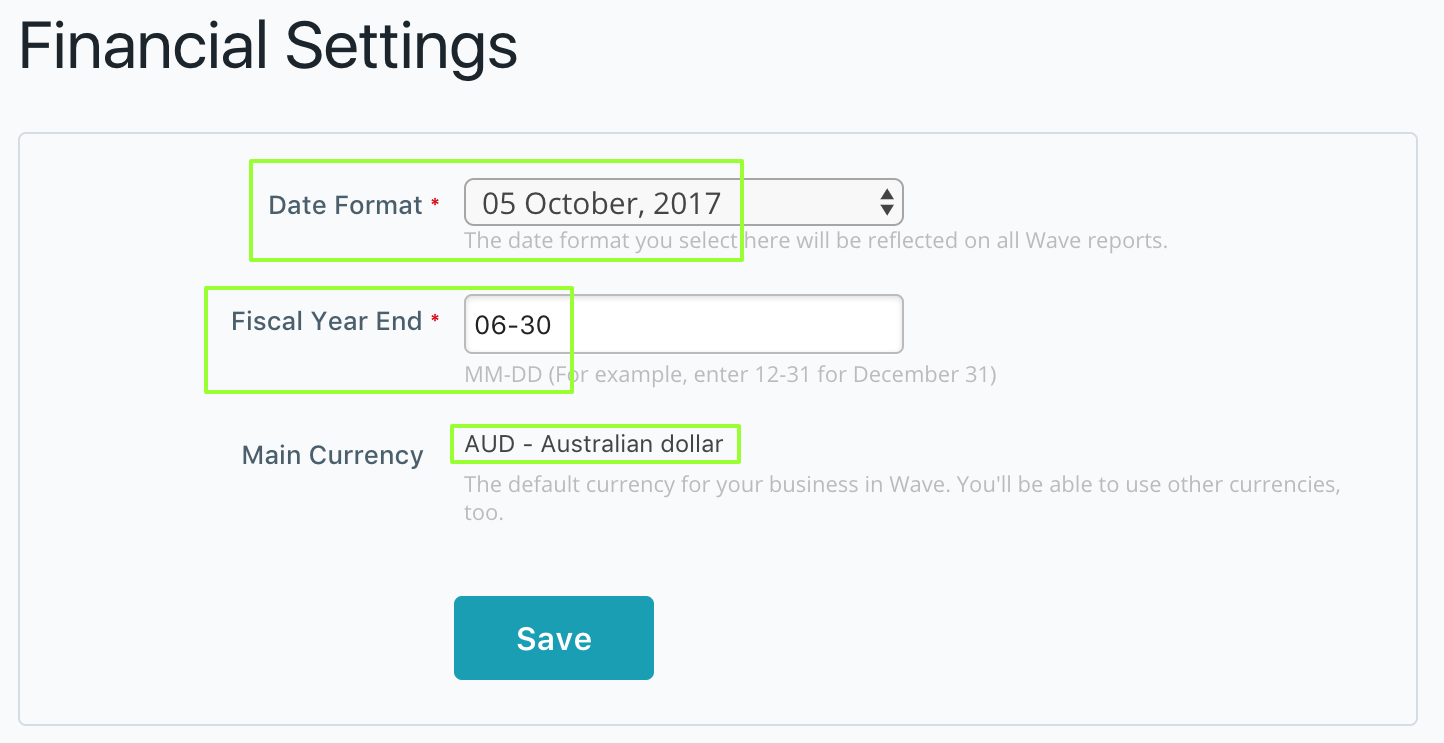 End of Financial Year Currency Date Formats for Free Invoicing Software