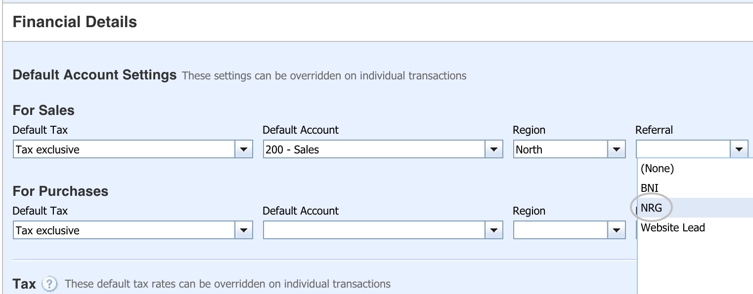 Xero Referral Source setting in Contacts