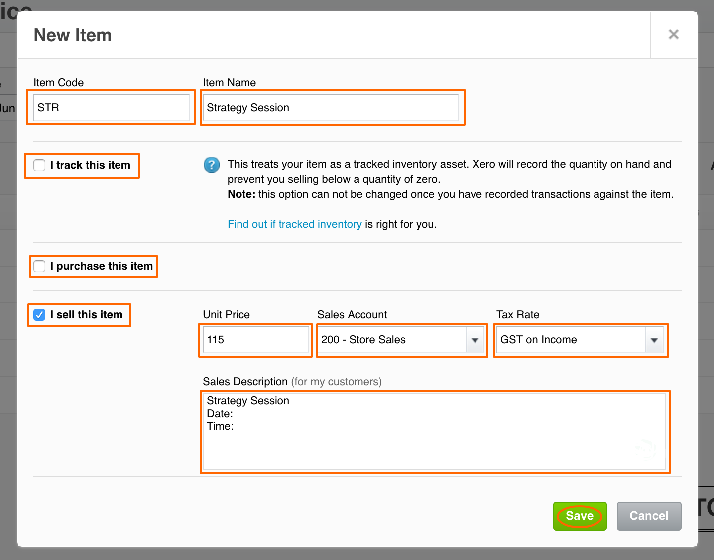 Add item details for fast invoicing in Xero