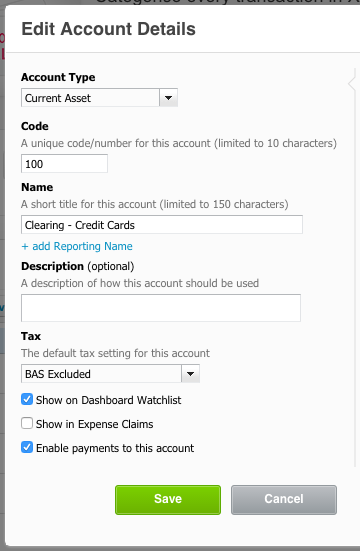 Xero Vend Credit Card Clearing Account