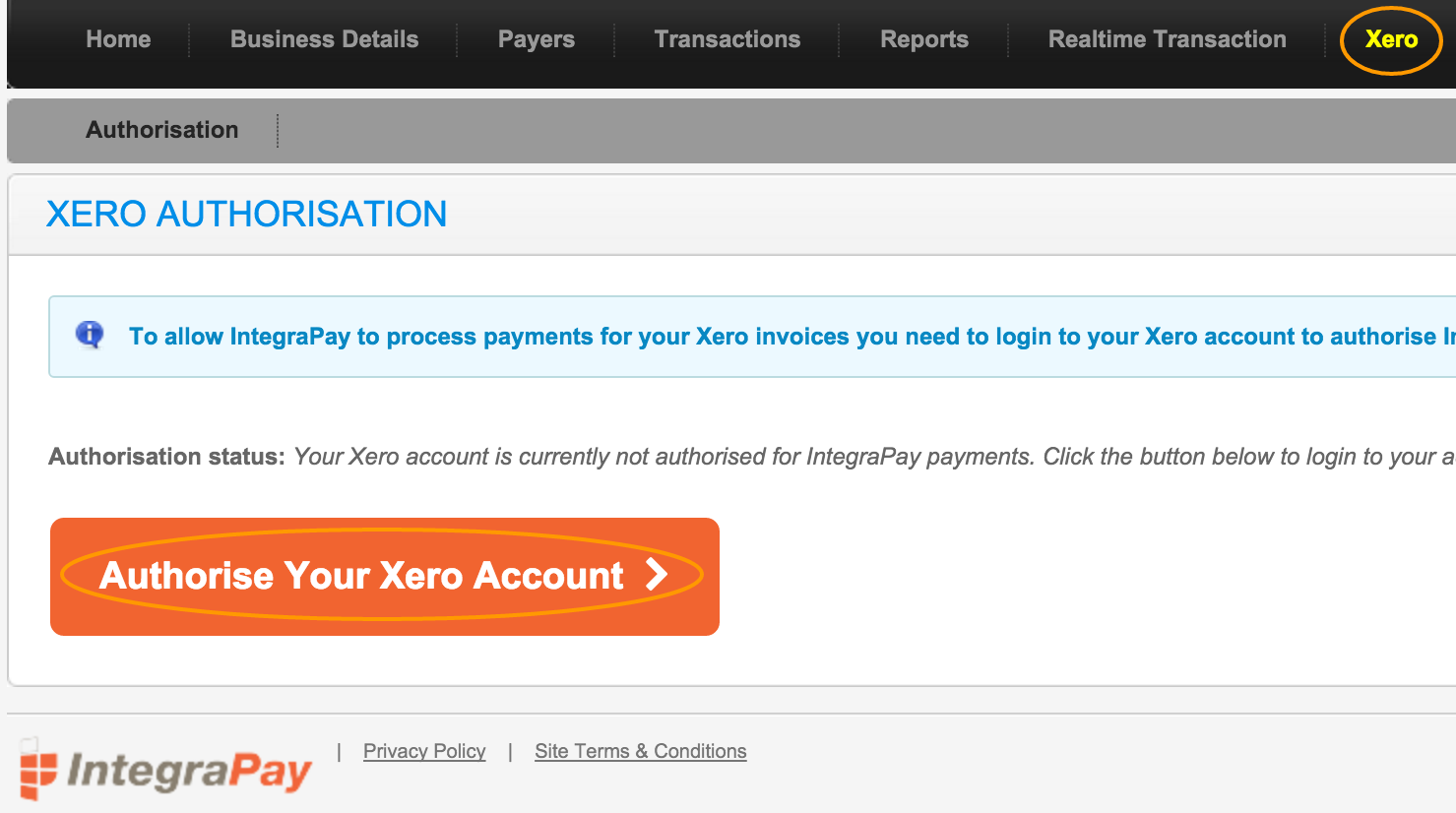 IntegraPay Authorise your Xero Account for Online Payments