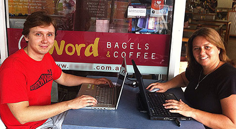 Coffice Work Start up bookkeeping business working at a Coffee Shop
