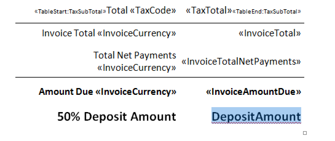 Highlight Deposit Invoice Amount
