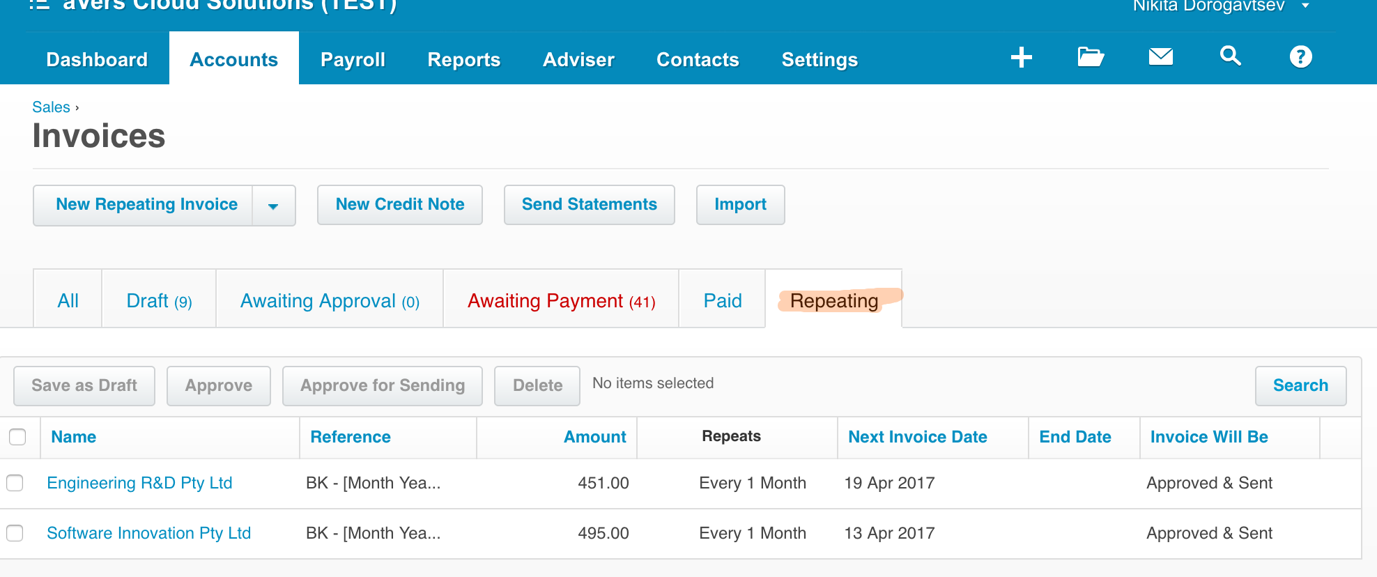 Sales Invoices Repeating Recurring