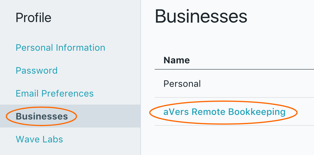 Business Profile Settings Wave Choose your company name