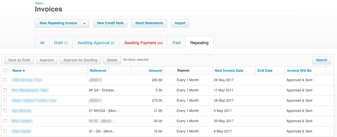 Xero Repeating Recurring Invoices and Bills