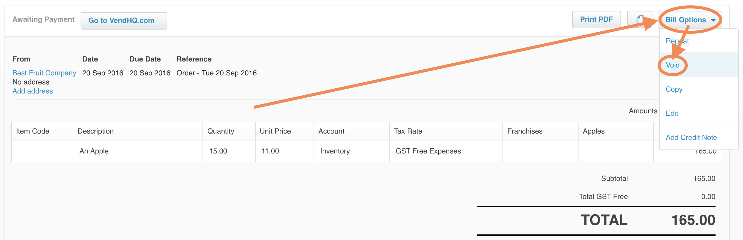 Delete Void Xero Invoice