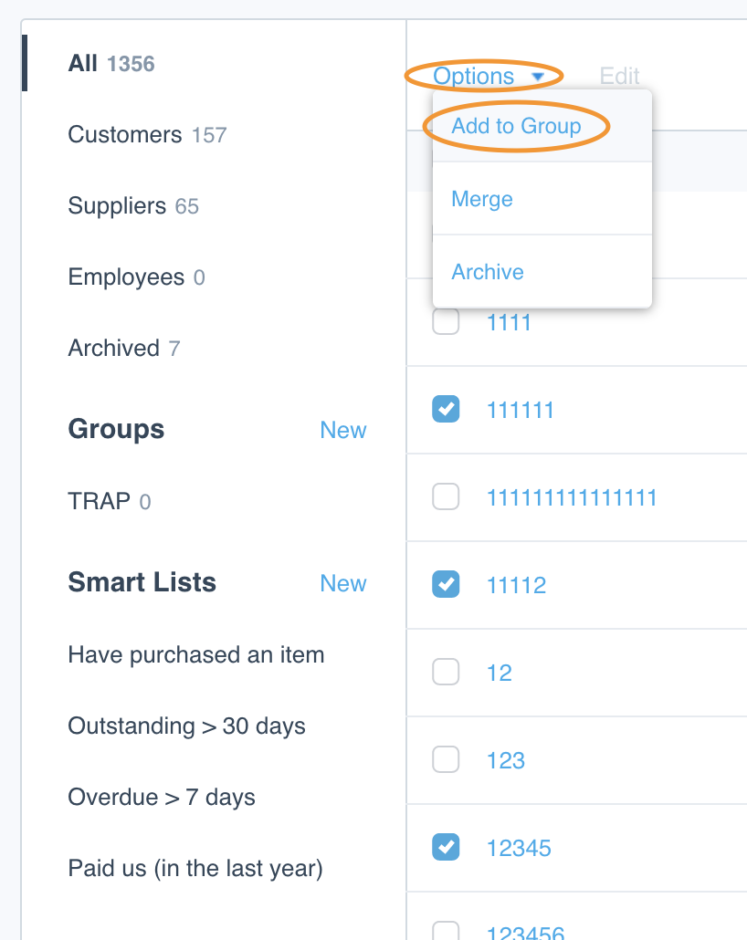 Options TPAR add to Xero Contact Group