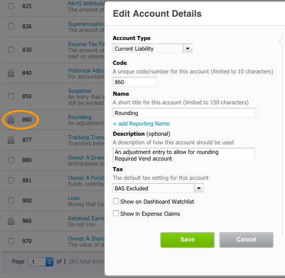 Rounding Account in Xero