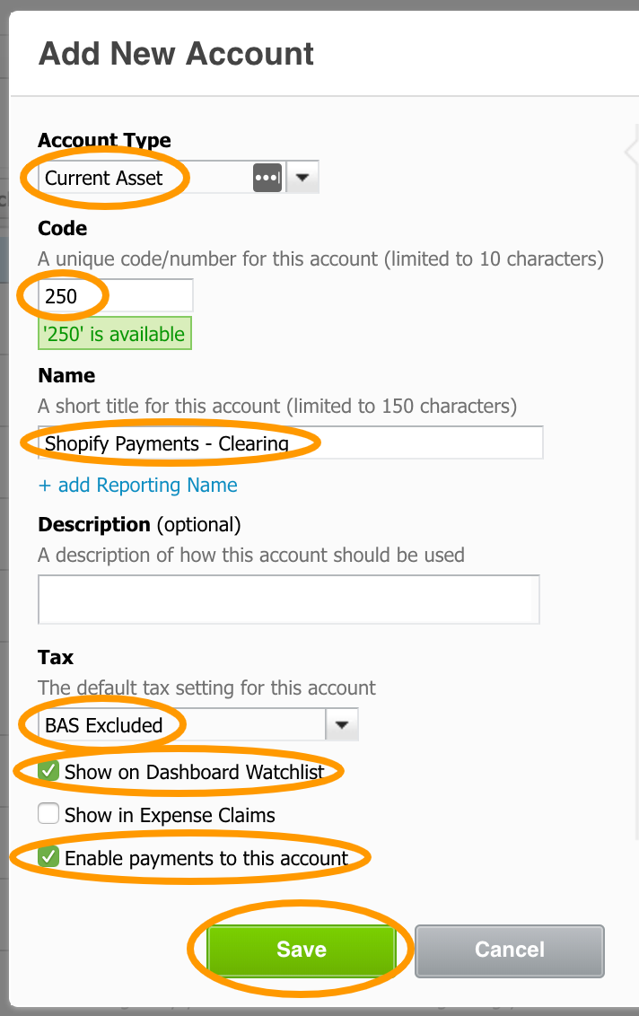 New Clearing Account Xero Current Asset Shopify Payments