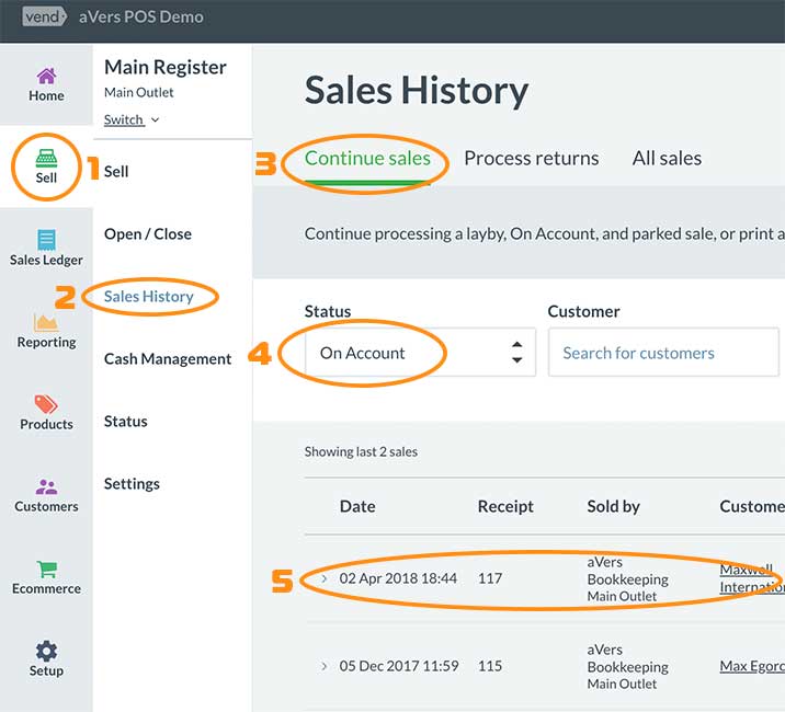 Adding payments to on Account purchases in Vend