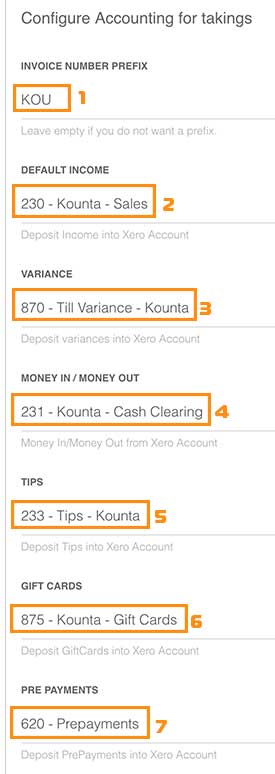 Kounta Integrations Settings Xero Mapping Configure Accounting for takings