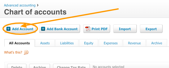 Xero Chart of accounts Create bad debt account