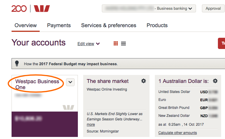 Choosing bank account to get PDF bank statements Westpac