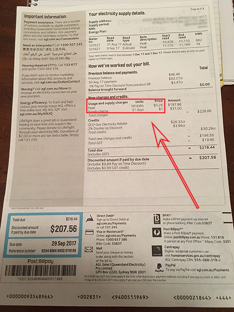 Home Office Expense Electricity Bill AGL where to find rates