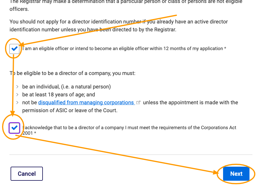 DIN Director Identification Number Eligibility Acknowlegement Australia