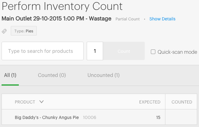 Perform Inventory Count Vend wastage, breakage and write-offs